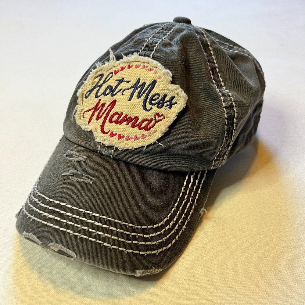 Hot Mess Mama Baseball Cap Adjustable‎ Dark Gray Distressed Cap